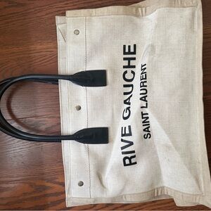 Saint Laurent Beige and Black Canvas Tote